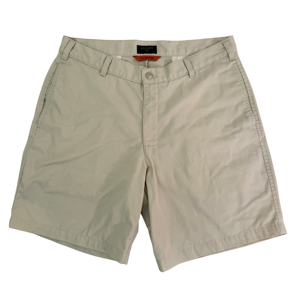 Dockers Mens 34 Stain Defender Chino Shorts Khaki Tan Cotton DuPont Teflon 545